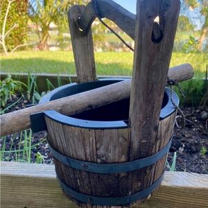 Vintage adorable Rustic Wooden Mini Well Bucket with a handle